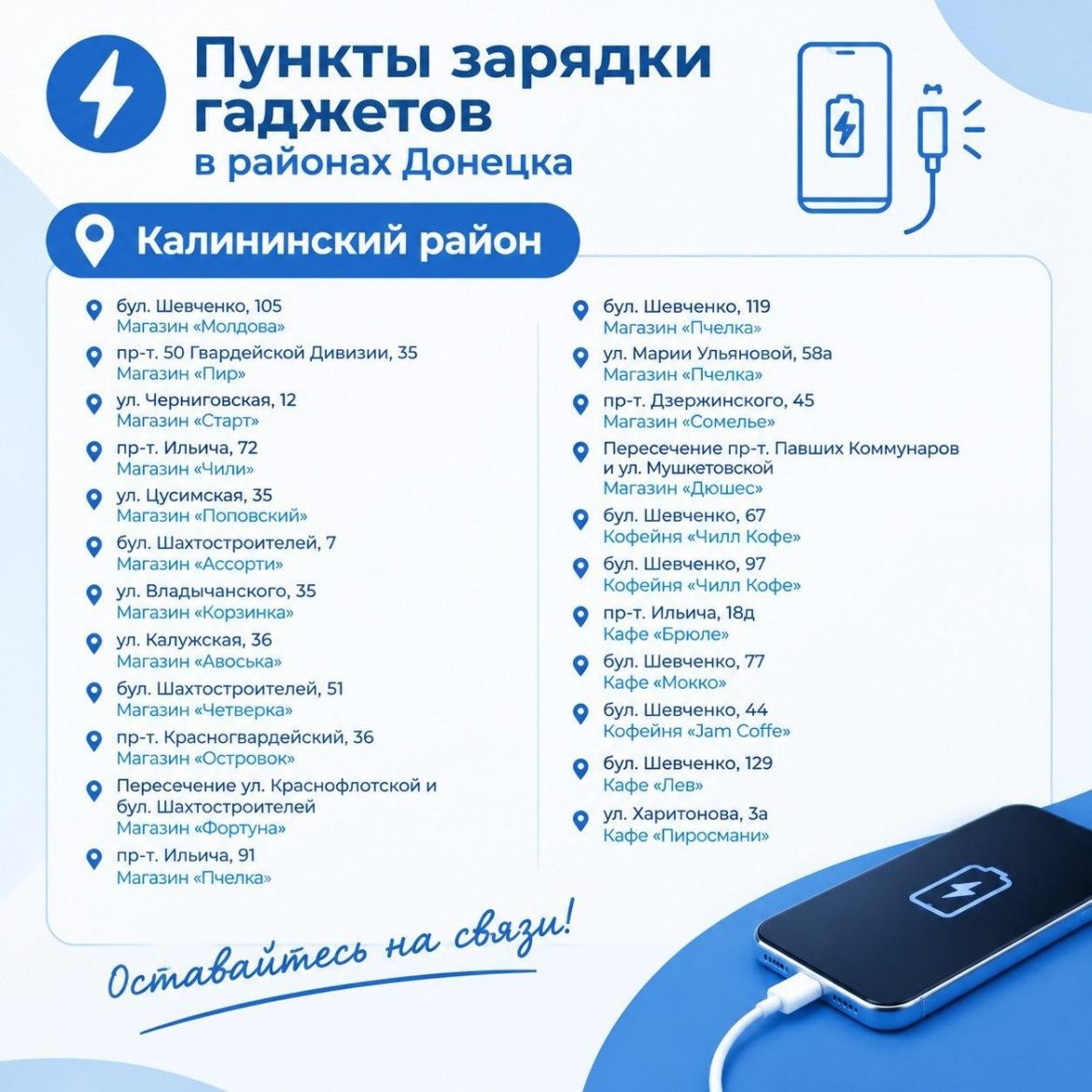 kalininskij В магазинах, кофейнях, сетевых супермаркетах: во всех районах Донецка работают пункты зарядки гаджетов