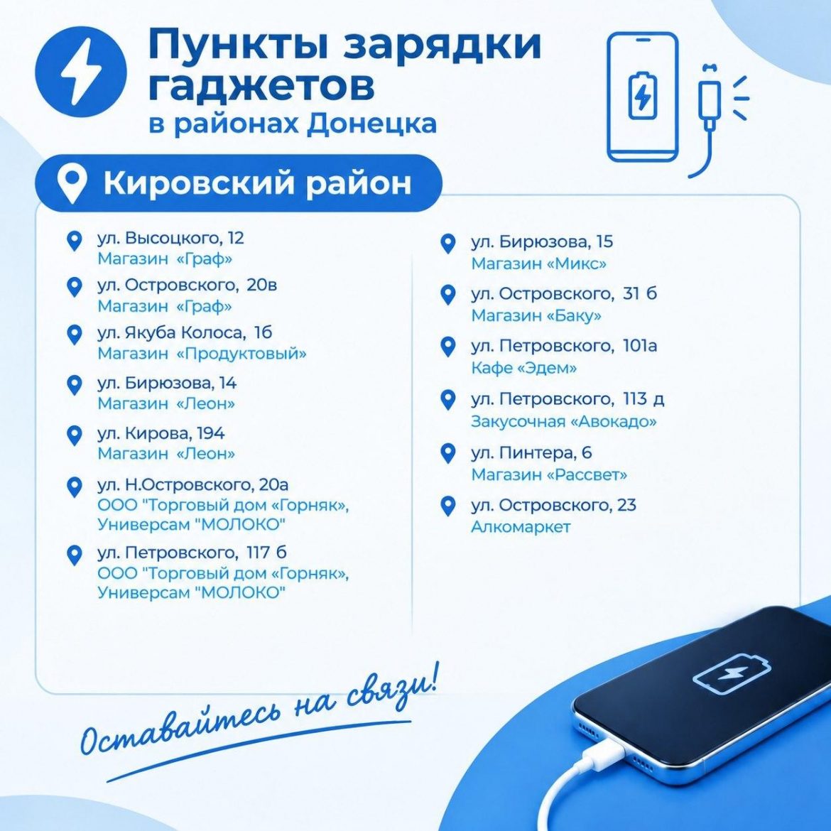 kirovskij В магазинах, кофейнях, сетевых супермаркетах: во всех районах Донецка работают пункты зарядки гаджетов